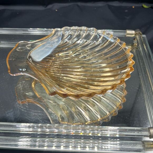 Vintage Jeannette Glass Company Amberglo Marigold Carnival Glass Shell Dish - Picture 7 of 10